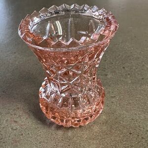 Vintage Pink Pressed Glass Bud Vase Or Toothpick Holder